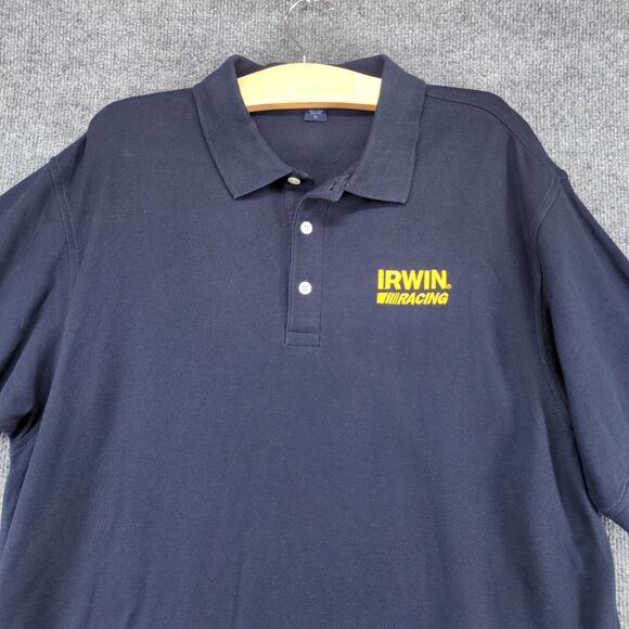 Devon & Jones Men's Irwin Racing Polo Shirt Blue Large Short Sleeve Logo Cotton - Picture 3 of 12